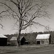 Old Red Barn In Black And White Long Poster