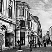 Old Town Of Bucharest - Romania/ Black And White Poster
