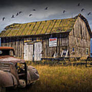 Old Vintage Truck And Wooden Barn For Sale Poster