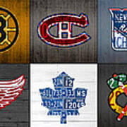 Original Six Hockey Team Retro Logo Vintage Recycled License Plate Art Poster