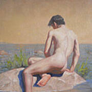 Original  Young Man Body Oil Painting  Gay Art Male Nude#16-2-3-04 Poster