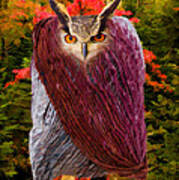 Owl In Heavy Winter Coat - Painterly Poster