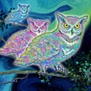Owls At Midnight  Square Poster