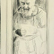 Padre Pio, 1988-89 Charcoal On Paper Poster