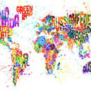 Paint Splashes Text Map Of The World Poster