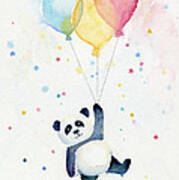 Panda Floating With Balloons Poster