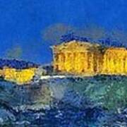 Panoramic Painting Of Acropolis In Athens #1 Poster