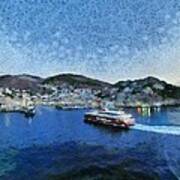 Panoramic View Of Hydra Town Poster