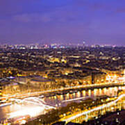 Paris And The River Seine Skyline View At Night Poster
