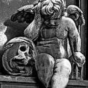 Paris Pere Lachaise Cemetery- Cherub Gothic Angel With Skull Poster