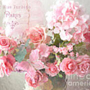 Paris Shabby Chic Dreamy Pink Peach Impressionistic Romantic Cottage Chic Paris Flower Photography Poster