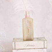 Paris Shabby Chic Romantic Dreamy Paris Pink Books - Vintage Bottle And Key Art Print Poster