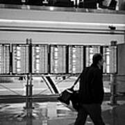 Passenger Walking Past Departures Board At Denver International Airport Colorado Usa Poster