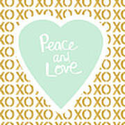 Peace And Love In Aqua And Gold Poster