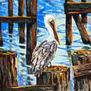 Pelican And Pilings Poster