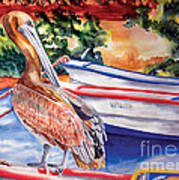 Pelican On A Ponga Poster