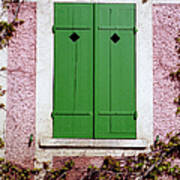 Pink Building With Green Shutters Poster