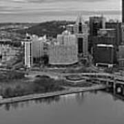 Pitsburgh Skyline Black And White Panorama Poster