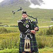 Playing Bagpiper In Highlands Poster
