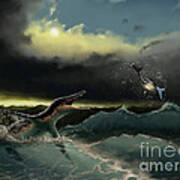 Pliosaurus Irgisensis Attacking A Shark Poster