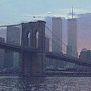 Pointillistic Brooklyn Bridge Lower Manhattan Poster