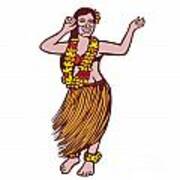 Polynesian Dancer Grass Skirt Linocut Poster