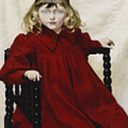 Portrait Of Harriet Fischer, Small Three-quarter Length, Wearing A Red Dress, 1896 Oil On Canvas Poster