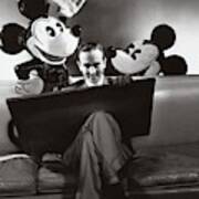 Portrait Of Walt Disney Sitting With Open Cartoon Poster