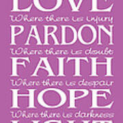 Prayer Of St Francis - Subway Style - Radiant Orchid Poster
