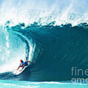 Pro Surfer Kelly Slater Surfing In The Pipeline Masters Contest Poster