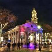 Boston Quincy Market Night Holiday Scene Poster