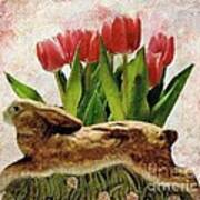 Rabbit And Pink Tulips Poster