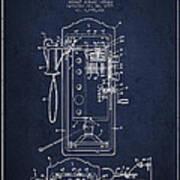 Radio Constuction Patent Drawing From 1959 - Navy Blue Poster