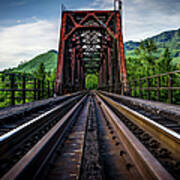 Railroad Tracks Angle Toward Bridge Poster