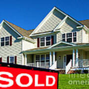 Real Estate Realtor Sold Sign And House For Sale Poster