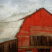 Red Barn And First Snow Poster