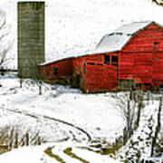 Red Barn In Snow Poster