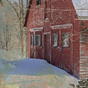 Red Barn In Winter Poster