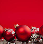 Red Christmas Baubles And Decorations Poster