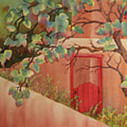 Red Door In Adobe Wall Poster