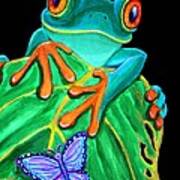 Red-eyed Tree Frog And Butterfly Poster