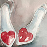 Red Heart Paintings Of Shoes Print Poster
