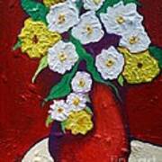 Red Vas With Yellow And White Flowers Poster