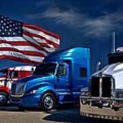Red White And Blue Semi Trucks Poster