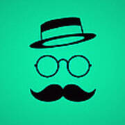 Retro Minimal Vintage Face With Moustache And Glasses Poster