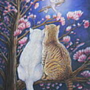 Romantic Cat Art - Moonlight Serenade Poster