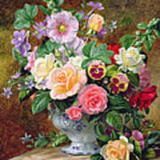 Roses Pansies And Other Flowers In A Vase Poster