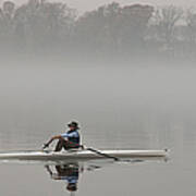 Rowing Into Morning Fog Poster