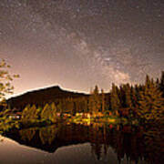 Rural Rustic Rocky Mountain Cabin Milky Way View Poster