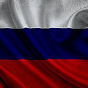 Russian Flag Waving On Canvas Poster